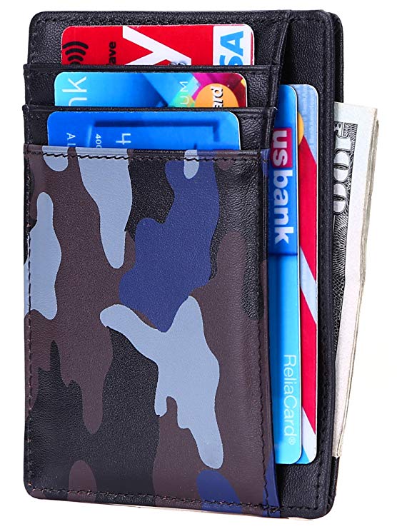 RFID Blocking Wallet Minimalist Slim Leather Credit Card Holder for Men