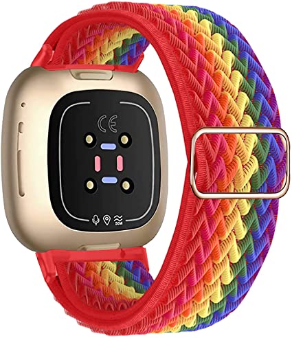 YOUKEX Adjustable Wave Pattern Nylon Elastic Watch Band Compatible with Fitbit Versa 3/Fitbit Sense for Women Men Nylon Stretchy Strap