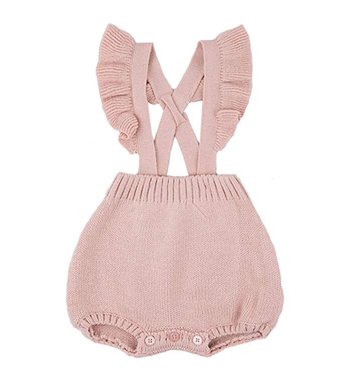 Chulianyouhuo Baby Girls Knitted Ruffle Cute Romper Cross Bandage Jumpsuit Bodysuit