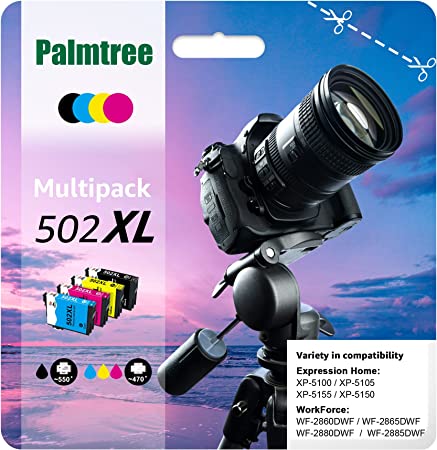Palmtree Remanufactured Ink Cartridges for Epson 502XL 502 Replacement for Epson Expression Home XP-5105 XP-5100 XP-5155 XP-5150, Workforce WF-2865DWF WF-2860DWF WF-2880DWF WF2885DWF(4 PACKS)