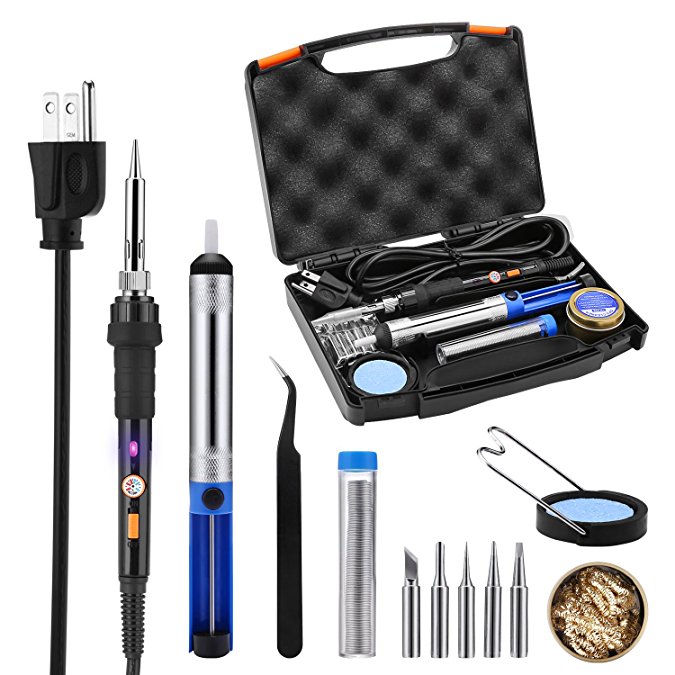 Tacklife SKY47AC 11-in-1 Classic 60W Soldering Iron Kit Adjustable Temperature Welding Soldering Iron , with 5pcs Different Soldering Tips, Solder Sucker, Soldering Wire,Cleaning Sponge Stand