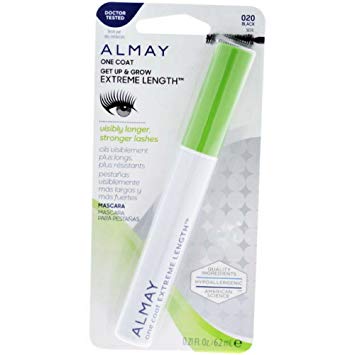 Almay One Coat Get Up & Grow Extreme Length Waterproof Mascara, Black [020] 0.21 oz (Pack of 2)