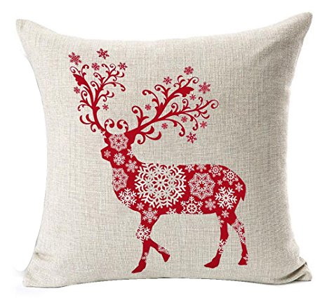 Cotton Linen Square Decorative Throw Pillow Case Cushion Cover Christmas Red Reindeer Snowflake 18 "X18 " …