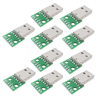 #10Gtek# USB-A Male to DIP Breakout Board Adapter, 4 pin for 2.54mm PCB Board Module, Pack of 10