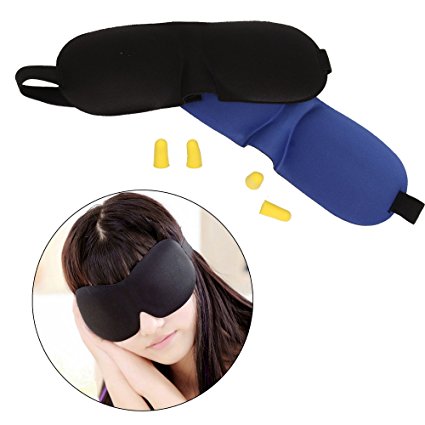 CoZroom Sleeping Pack Eyes Masks with Ears Plugs Set- Comfortable and Soft- Include Carry Pouch for Eyes Masks (Blue and Black) and Ear Plugs (Yellow) - for Travel Meditation,Resting