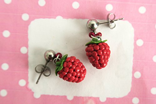 Cute raspberry earrings - Fruit jewelry - Fruit earrings - Miniature Food Jewelry