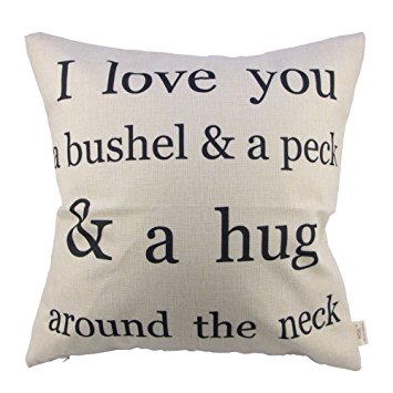 HOSL P29 Cotton Linen Cushion Cover Throw Pillow Case "I love you a bushel & a peck & a hug around the neck"