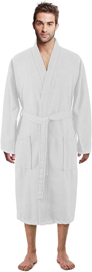 100% Luxurious Turkish Cotton Waffle Diamond Pattern Kimono Spa Bathrobe for Men