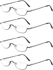 KoKoBin Half Reading Glasses - 4 Pairs Half Rim Metal Frame Glasses Spring Hinge Readers for Men and Women, Gunmetal 3.00