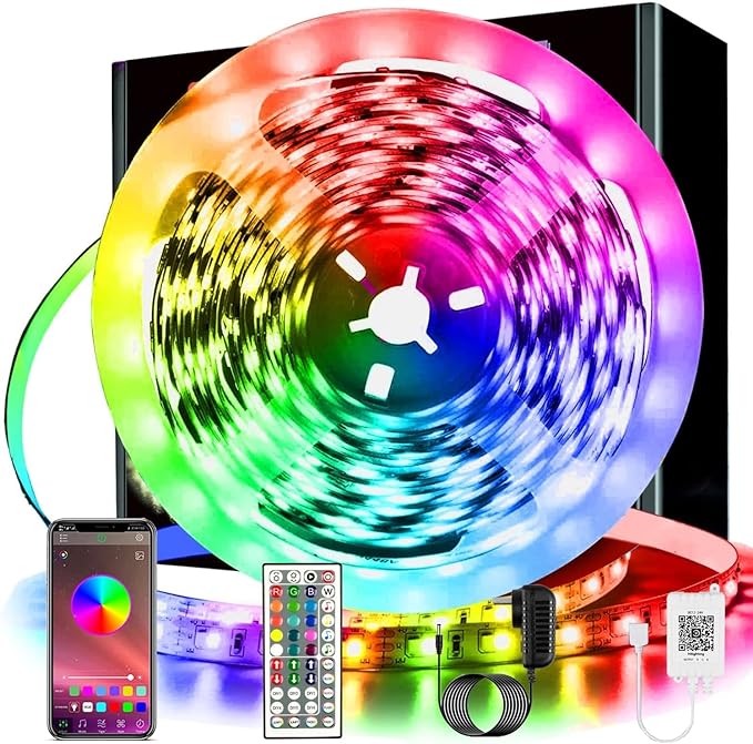KIKO LED Strip Lights, Smart Color Changing Rope Lights SMD 5050 RGB Light Strips with Bluetooth Controller Sync to Music Apply for TV, Bedroom, Party and Home Decoration (50ft)