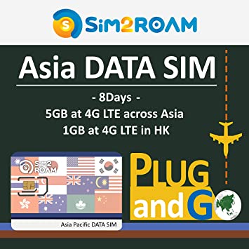 Asia Pacific Prepaid 4G/LTE Data SIM Card 8 Days for China, Malaysia, Japan, Korea, Thailand Malaysia, Japan, Korea, Thailand, Hong Kong, Macao, Taiwan, Singapore