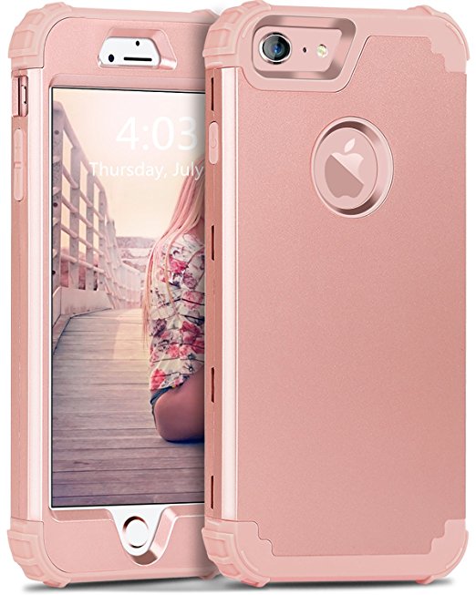 BENTOBEN iPhone 6S Case, iPhone 6 Case, BENTOBEN 3 In 1 Hybrid Hard PC and Soft Silicone Heavy Duty Slim Rugged Bumper Shockproof Anti Slip Full-Body Protective Phone Case for iPhone 6 / 6S (4.7 inch) - Rose Gold