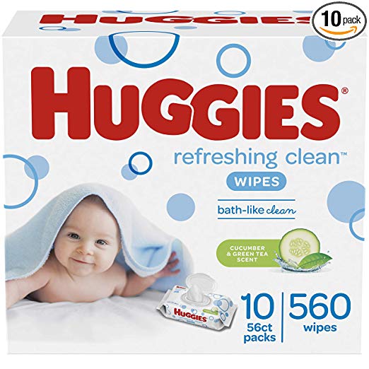 HUGGIES Refreshing Clean Scented Baby Wipes, Hypoallergenic, 10 Flip-top Packs, 56 Ct Each  (560 Total Wipes)