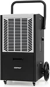 COSTWAY 140 Pints Commercial Dehumidifier, Crawl Space Dehumidifier with Pump & Drain Hose, 24H Timer & 4 Wheels, Industrial Dehumidifier for Basement, Warehouse, Job Site (White)