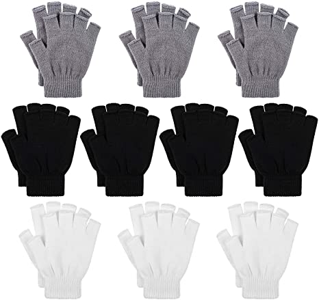 Cooraby 10 Pairs Half Finger Gloves Winter Warm Fingerless Stretchy Knit Gloves for Women and Men