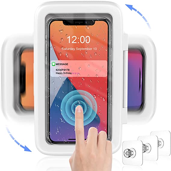 Shower Phone Holder Waterproof 480° Rotation Shower Phone Case HD Touch Screen Wall Mount up to 6.8inch for iPhone 11 12 Pro XR XS MAX Samsung Galaxy S21