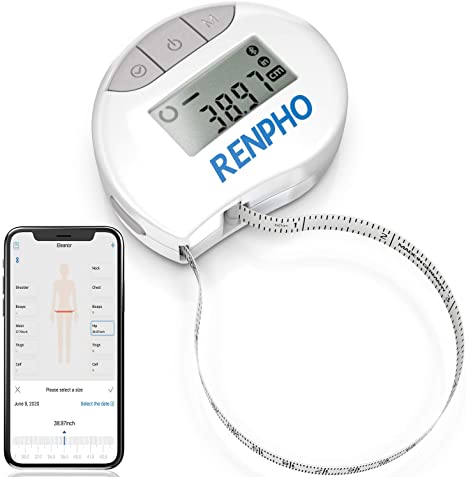 Smart Tape Measure Body with App - RENPHO Bluetooth Measuring Tapes for Body Measuring, Weight Loss, Muscle Gain, Fitness Bodybuilding, Retractable, Measures Body Part Circumferences, Inches & cm