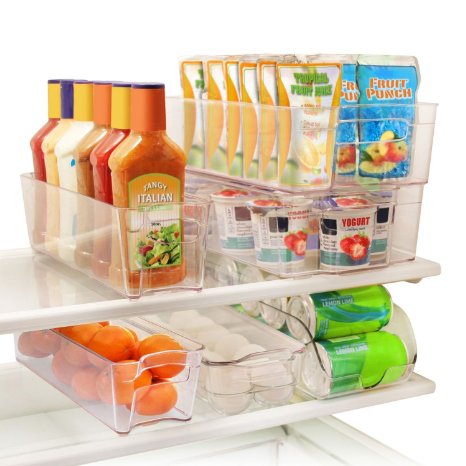 Greenco 6 Piece Refrigerator and Freezer Stackable Storage Organizer Bins with Handles, Clear