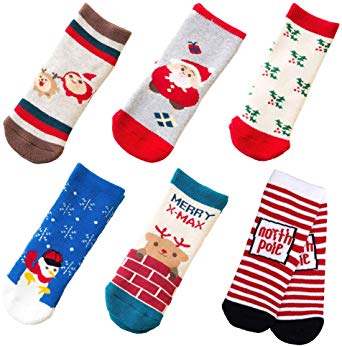 Kids Christmas Socks Santa Claus Snow Crew Socks for Baby Boys Girls Holiday Gift