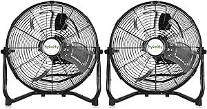 hykolity 1650 CFM 12" High Velocity Floor Fan, 3-Speed Powerful Airflow Fan, Heavy Duty Metal Fan with 180-Degree Tilt for Bedroom, Home, Residential Use, 2 Pack