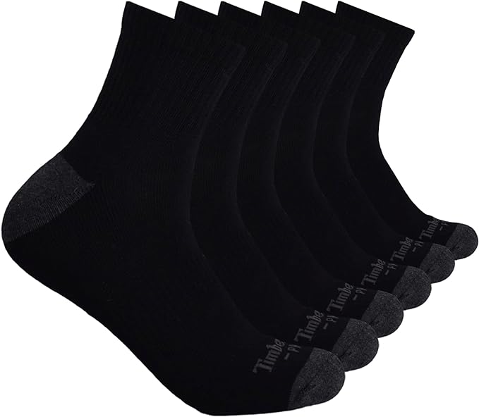 Timberland PRO mens 6-pack Performance Quarter Length Socks, Black, Large