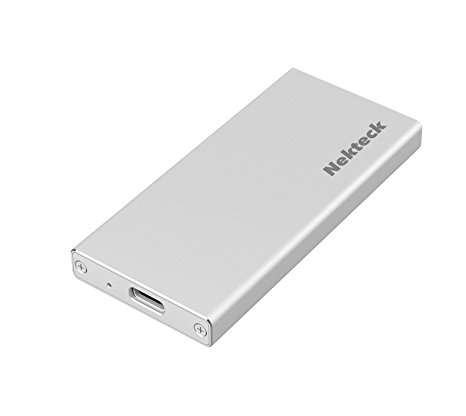 Nekteck Aluminum mSATA to USB 3.0 SSD Enclosure Adapter Case with USB Type C Interface, Built-in ASM1153E Controller - Silver