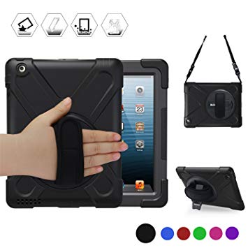 BRAECN iPad 4 Case,iPad 3 Case,iPad 2 Case Shock-Absorption Three Layer Armor Defender Protective Case [Heavy Duty] With 360 Degree Rotatable Built-in Kickstand/Hand Strap For iPad 2/3/4 (Black)