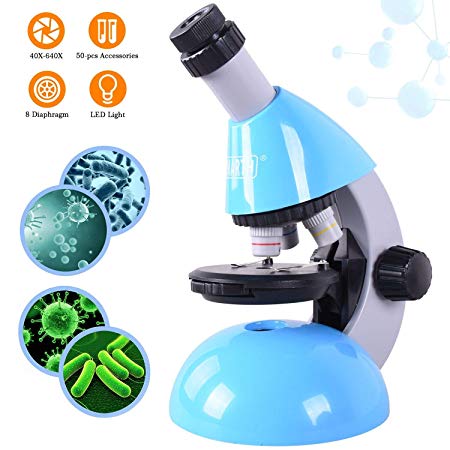 Emarth Microscope for Kids Beginner Children Student, 40X- 640X Monocular Microscopes with 50 pcs Educational Science Kits