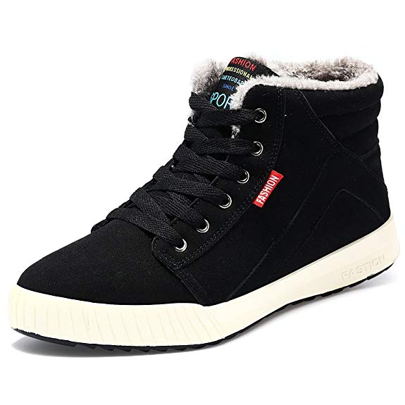 Do.BOMRVII Men's Winter Fur Lining Ankle Warm Lace Up Nubuck Leather Snow Boots Sneaker
