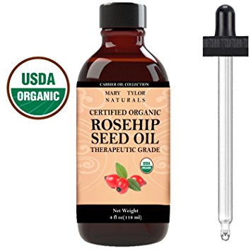 Organic Rosehip Oil 4 oz, USDA Certified by Mary Tylor Naturals, Premium Therapeutic Grade, 100% Pure