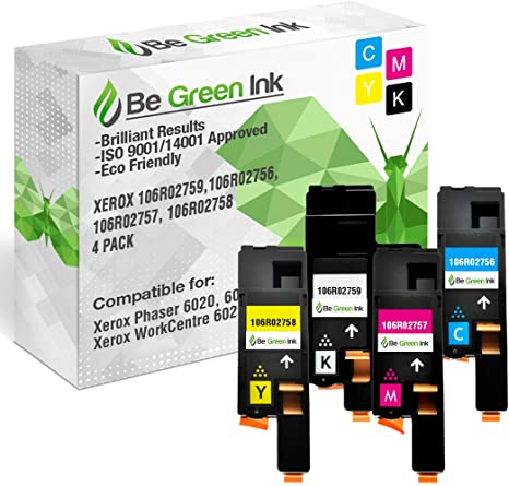 Be Green Ink Compatible Replacement Toner Cartridges for Xerox Phaser 6020, Phaser 6022, WorkCentre 6025, WorkCentre 6027-106R02759 106R02756 106R02757 106R02758 Toner (4 Pack, 1B, 1C, 1M, 1Y)