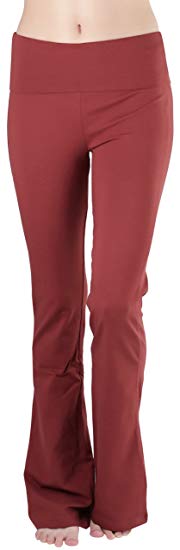 ToBeInStyle Women's Premium Cotton-Blend Fold Over Yoga Flare Pants