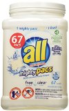All Mighty Pacs Laundry Detergent Free Clear Tub 67 Count