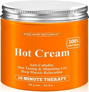 Pure Body Naturals Cellulite Cream & Muscle Relaxation Cream Huge 8.8Oz, 100% Natural 87% Organic - Cellulite Cream Treatment Hot Gel, Firms Skin - Muscle Rub Cream, Muscle Massager (1 Pack)