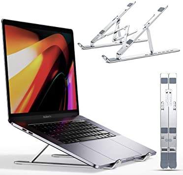 Carkoci Laptop Stand,Aluminum 7-Angles Adjustable Ventilated Cooling Notebook Stand Mount Compatible with MacBook Air Pro, Lenovo, Dell, More 10-17.3”Laptops - Silver…