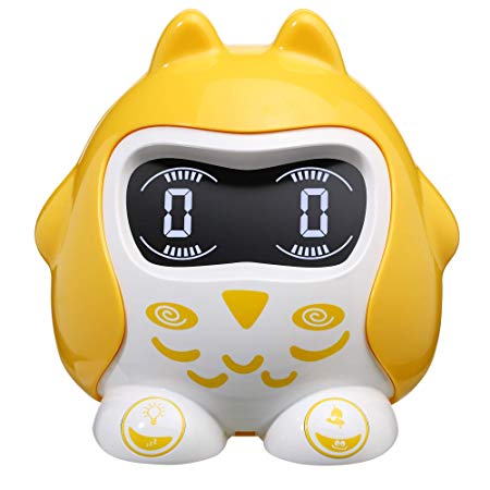 Alarm Clock Raynic Kids Alarm Clock 9 Soothing Sound Machine Toddler Clock Battery Operated Alarm Clocks for Bedroom (Yellow)