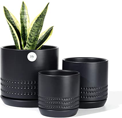 POTEY 053406 Planter Pots Indoor - 6.6   5.1   4.2 Inch Modern Home Decor Glazed Ceramic Flowerpots Bonsai Container with Drainage Holes & Saucer for Plants Flower Aloe(Plants Not Included)