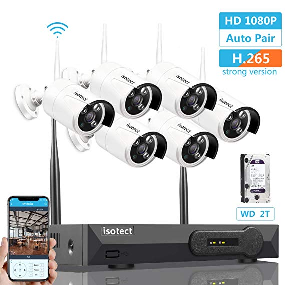 [Newest H.265 Stronger WiFi] Wireless Security Camera System, ISOTECT 8CH Full HD 1080P Video Security System, 6pcs Outdoor/Indoor IP Security Cameras, 65ft Night Vision and Easy Remote View, 2TB HDD