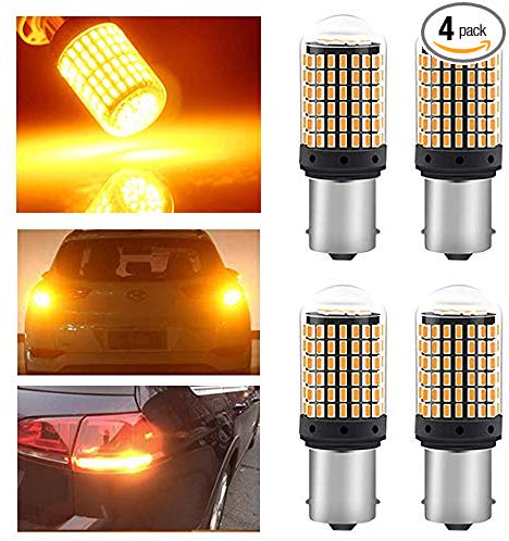 JAVR - Pack of 4-1056 BAU15S 7507 12496 5009 PY21W Super Bright Amber/Yellow 12-24V DC 3014 144SMD LED Bulbs for Turn Signal Blinker Lights Side Marker Light