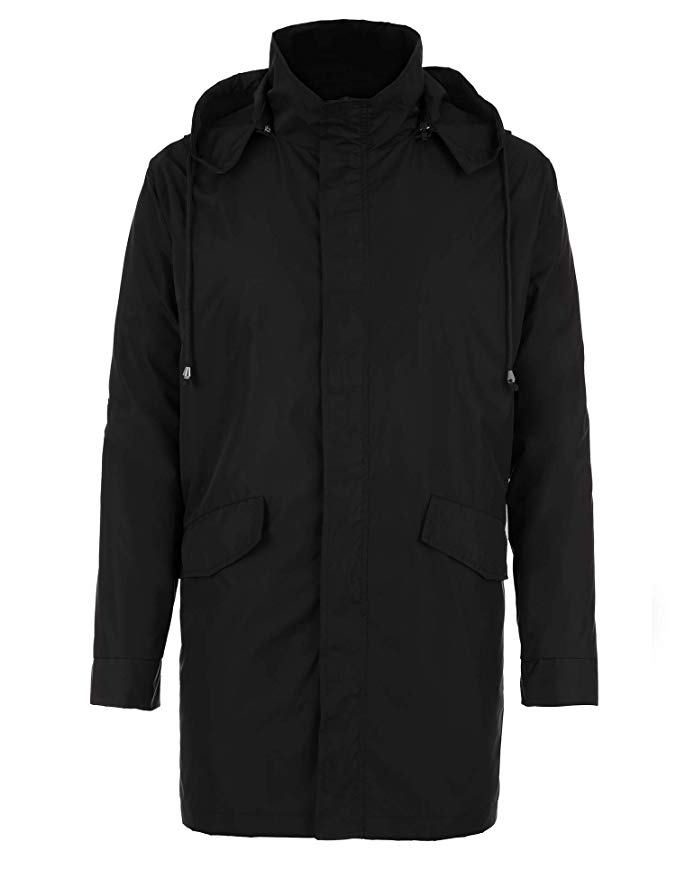 bosbary Raincoats Men's Waterproof Lightweight Long Rain Jacket Outdoor Hooded Trench