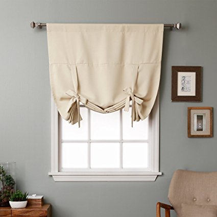 RHF Tie Up Shades -Rod Pocket Thermal Insulated Blackout Tie Up Curtain, 42 Inch Wide By 63 Inch Long Panel-Beige