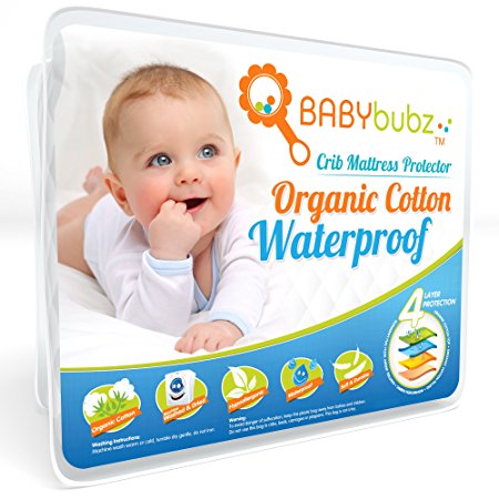Crib Mattress Pee Protector - BabyBubz Waterproof Pad Cover - 4 Ply Natural Organic Cotton Fiber - Fitted, Soft, Breathable, Non-Toxic, Hypoallergenic for Baby, Infant, Toddler