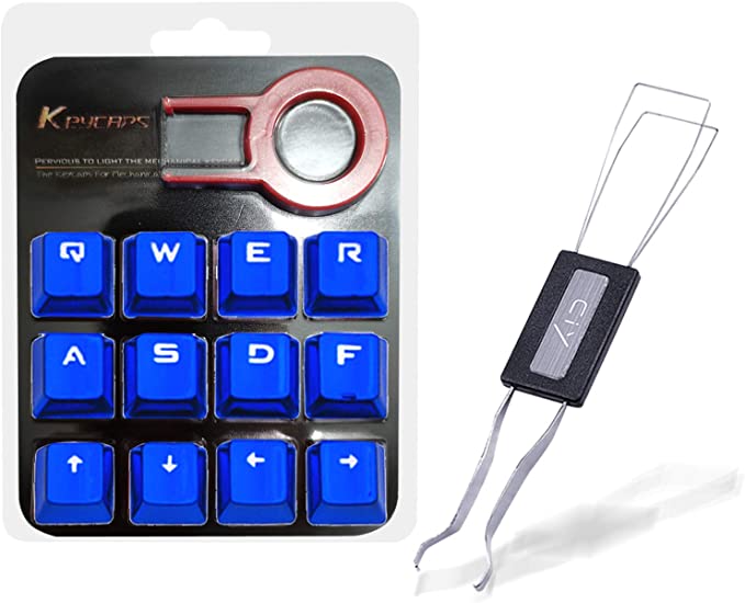 Keycap Puller Gaming Keycaps Kit Switch Puller 12 Keys WASD Keycaps with Keycap Removal Tool for Removing Fixing Mechanical Switch Tools (B-Blue)