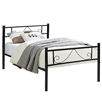 Aingoo Single Metal Bed Frame 3ft Beds with Strong Headboard and Footboard for Kids Adults Guest Black