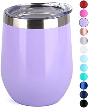 SUNWILL Insulated Wine Tumbler with Lid (Lavender), Stemless Stainless Steel Insulated Wine Glass 12oz, Double Wall Durable Coffee Mug, for Champaign, Cocktail, Beer, Office use