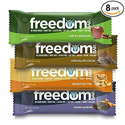 FREEDOM BAR Variety Pack- 8 Bars, 2 of Each flavor (1.7 OZ) 47 G Dairy Free, Gluten Free, Soy Free, Vegan, Non-GMO, Kosher