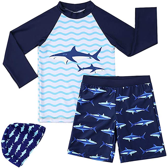 MiYang Boys Swimsuit Rash Guard Toddler Kids Long Sleeve Shark Two Piece