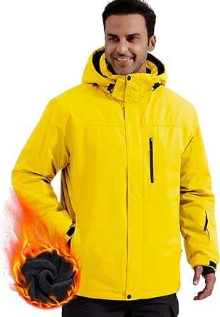 FREE SOLDIER Men's Waterproof Ski Jacket Fleece Lined Warm Winter Snow Coat with Hood Fully Taped Seams