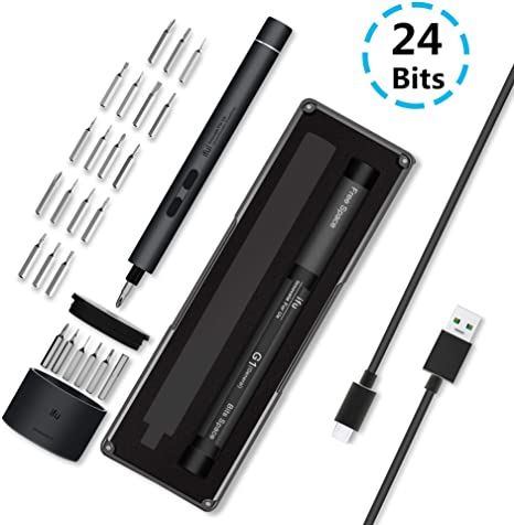 REEXBON Mini Electric Screwdriver Pen Torque USB Rechargeable Cordless Computer Repair Kit Precision Screwdriver Set with 24 Bits for Xbox One, iPhone 8 plus 7 x max, PS4, Nintendo switch