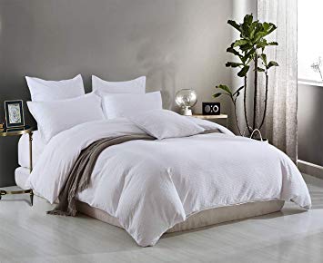 PHF Textured Duvet Cover Set Cotton Rich with Corner Ties Lightweight for Summer White Queen Size